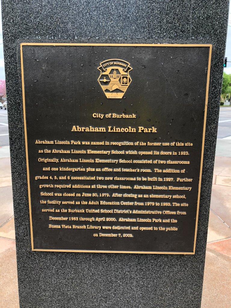 Lincoln bust in Lincoln Park in Burbank, California