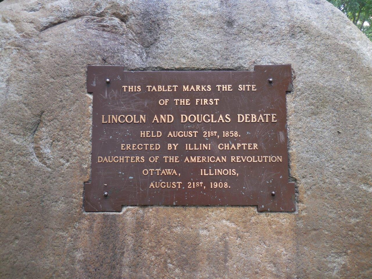 Historical marker at site of first Lincoln-Douglas debate