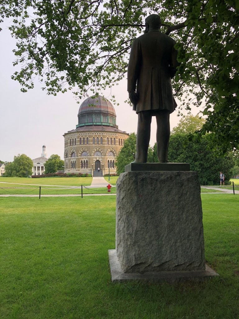 Chester Arthur statue overlooking Nott Memorial at Union College