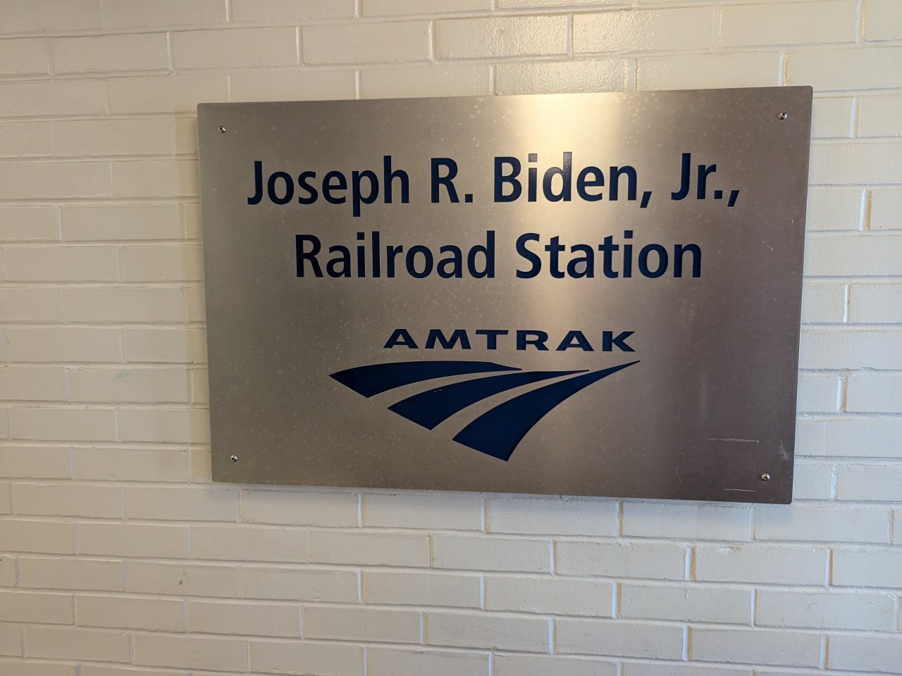 Joe Biden railroad station plaque in Delaware