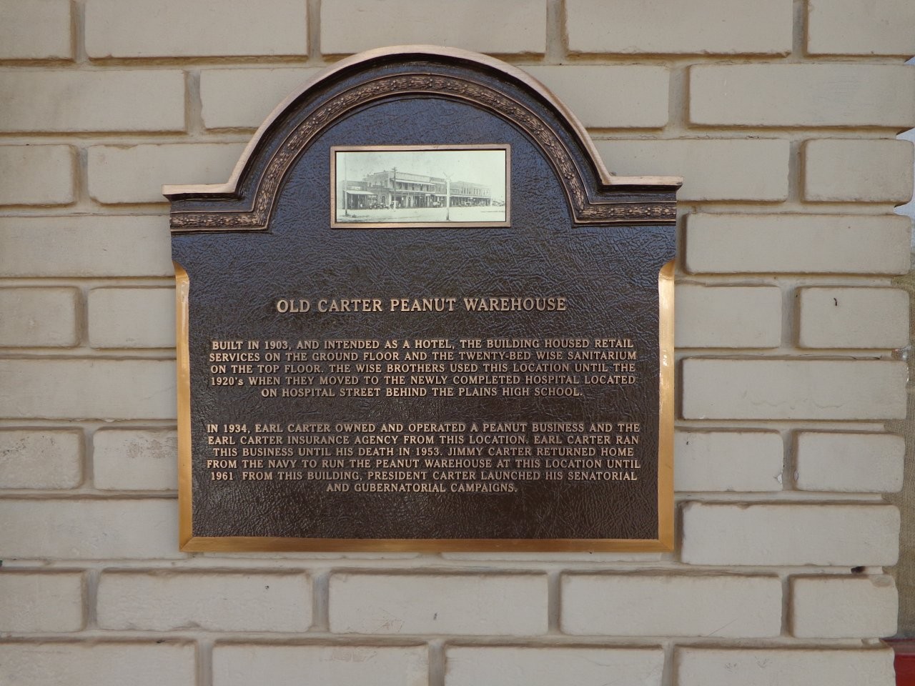 Carter peanut warehouse historical marker in Plains, Georgia