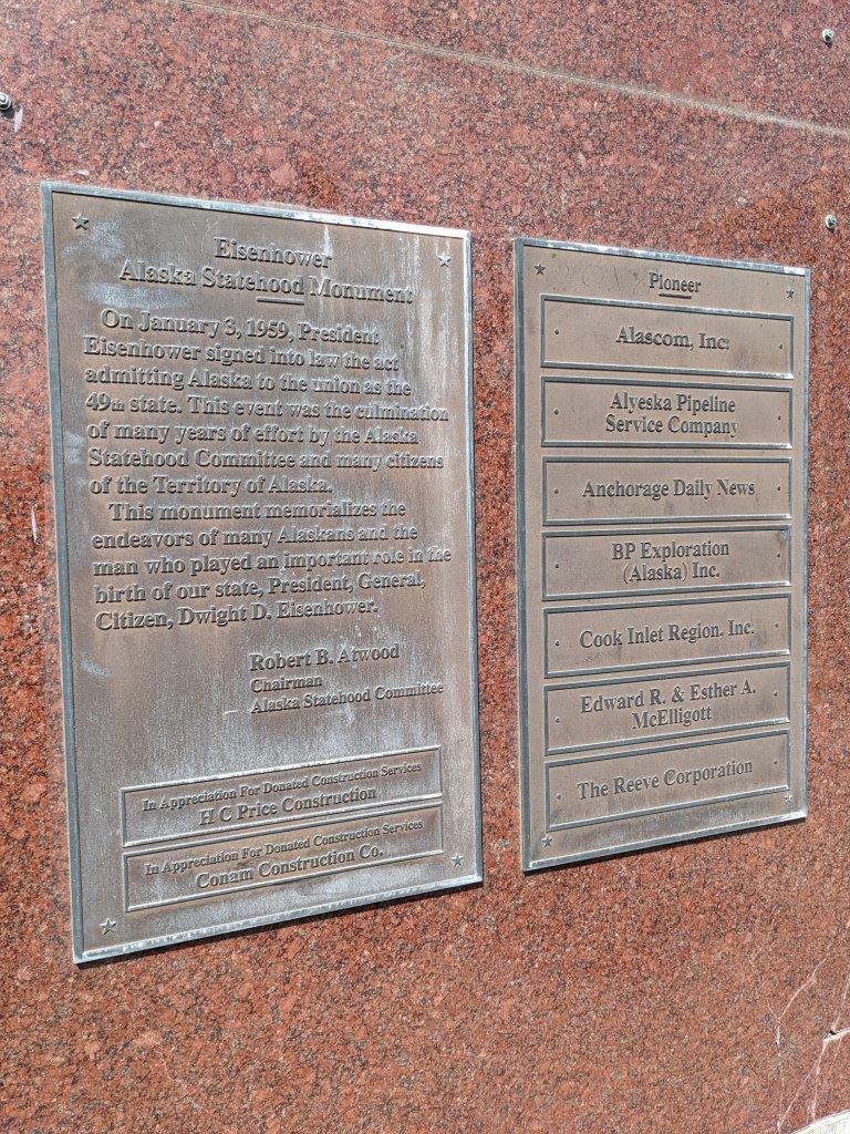 Dwight D. Eisenhower memorial marking Alaska Statehood 1959