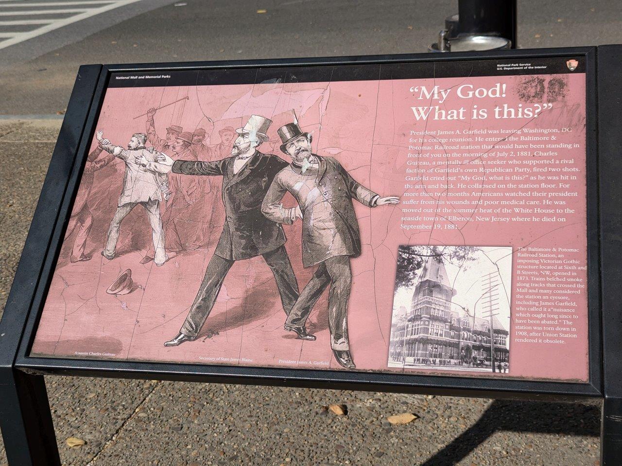 James Garfield assassination informational display in Washington