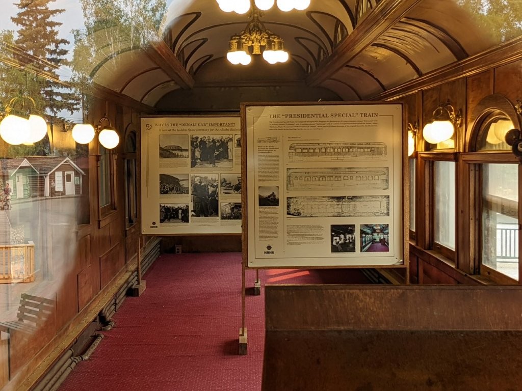 interior of Warren Harding train car in Fairbanks, Alaska