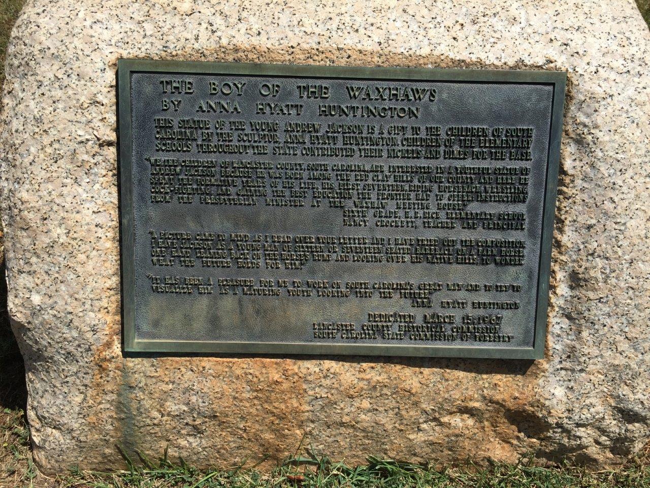 Andrew Jackson historical marker at Andrew Jackson State Park in Lancaster County, South Carolina