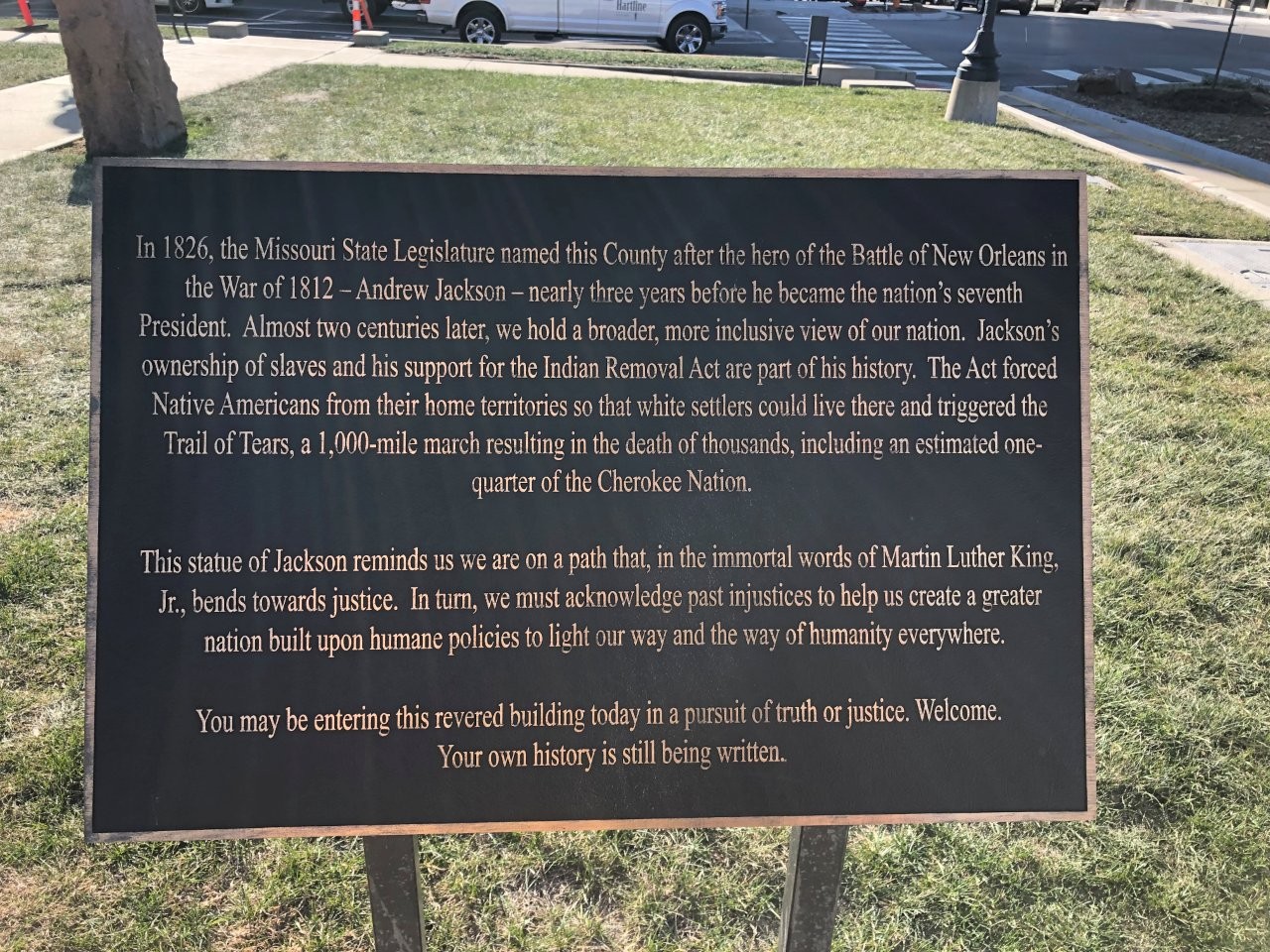 Andrew Jackson plaque explaning he was a slaveholder and signed the Indian Removal Act