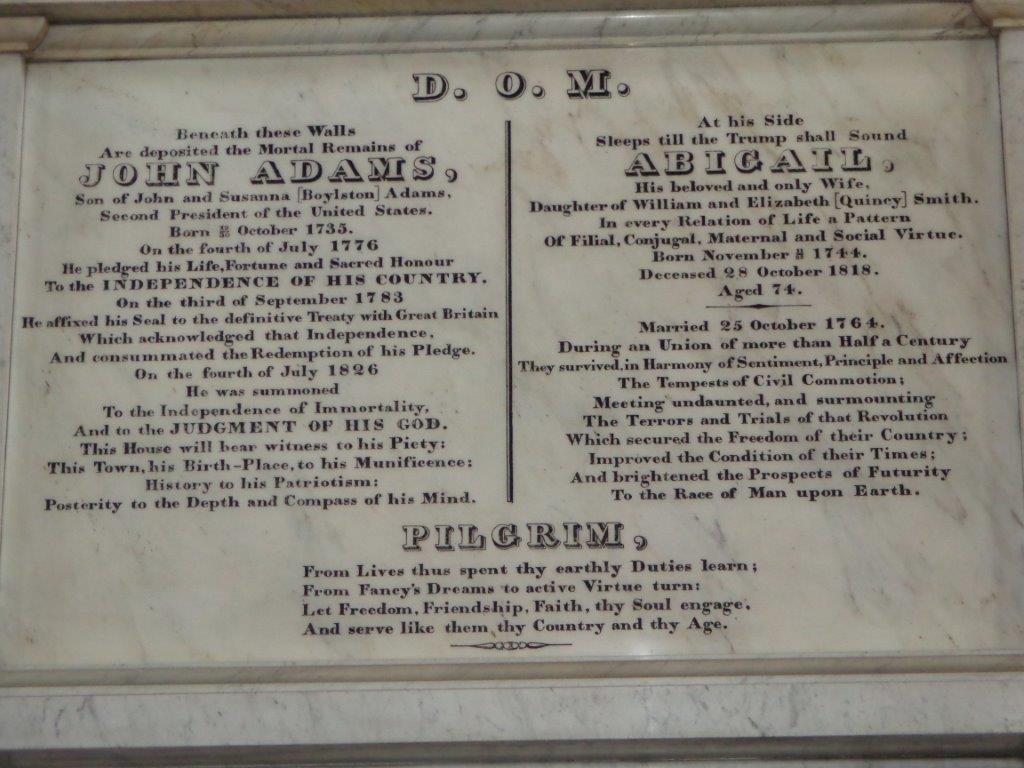 John Adams marker in church sanctuary