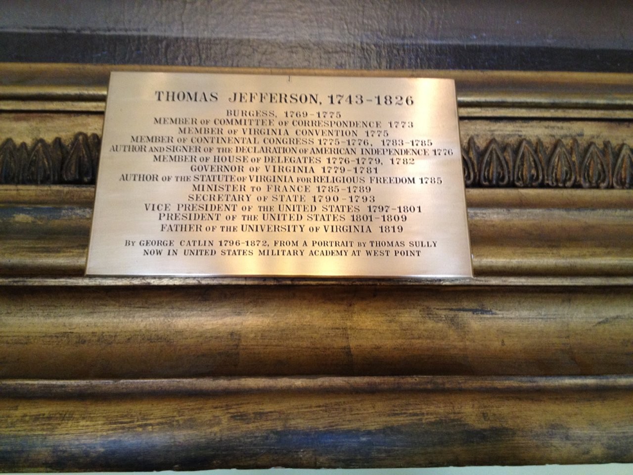 Thomas Jefferson painting inside Virginia State Capitol in Richmond