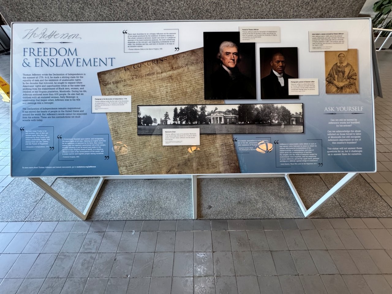 Thomas Jefferson St. Louis memorial interpretive panel about slavery