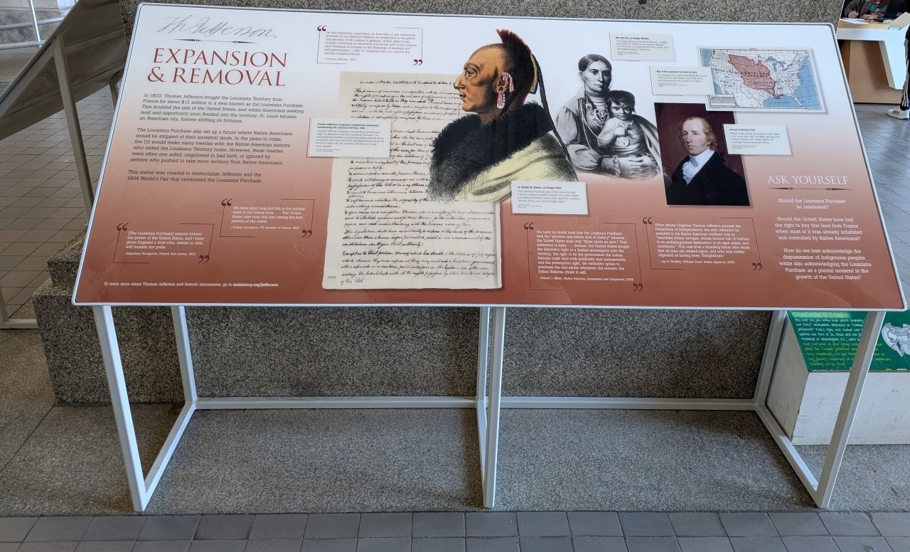 Thomas Jefferson St. Louis statue interpretive panel about Native American removal