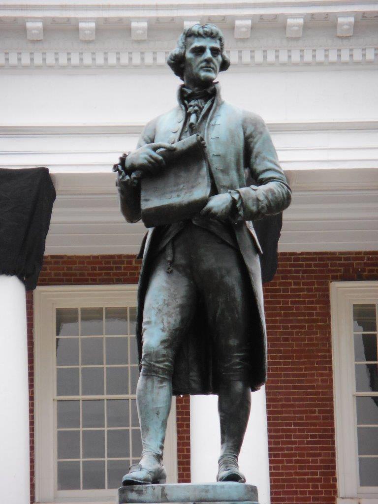 Thomas Jefferson statue at UVA in front of Rotunda
