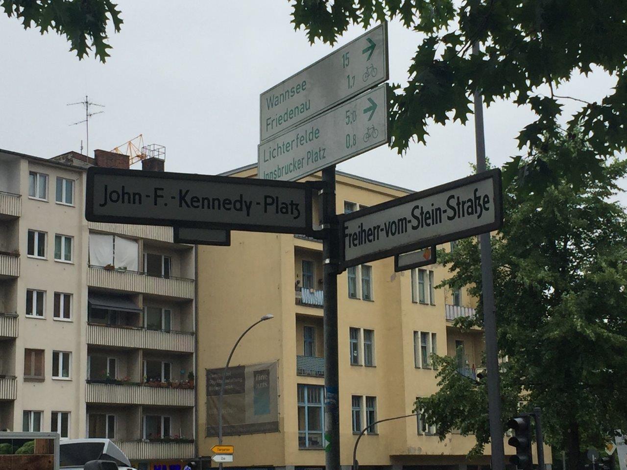 John F. Kennedy square and historical markers in Berlin