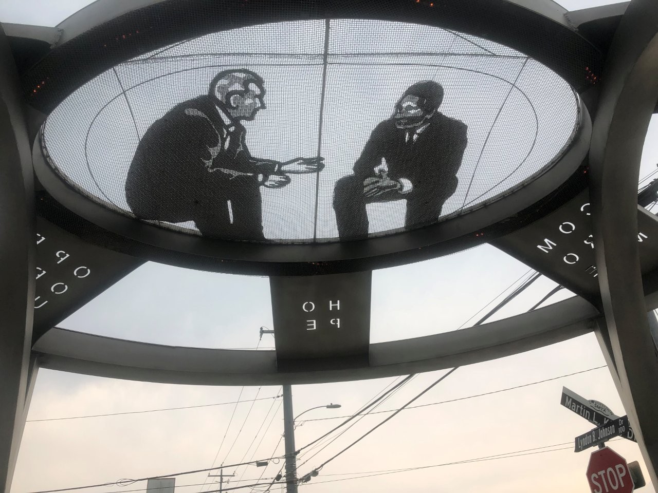 Lyndon B. Johnson and Martin Luther King Crossroads memorial in San Marcos, Texas