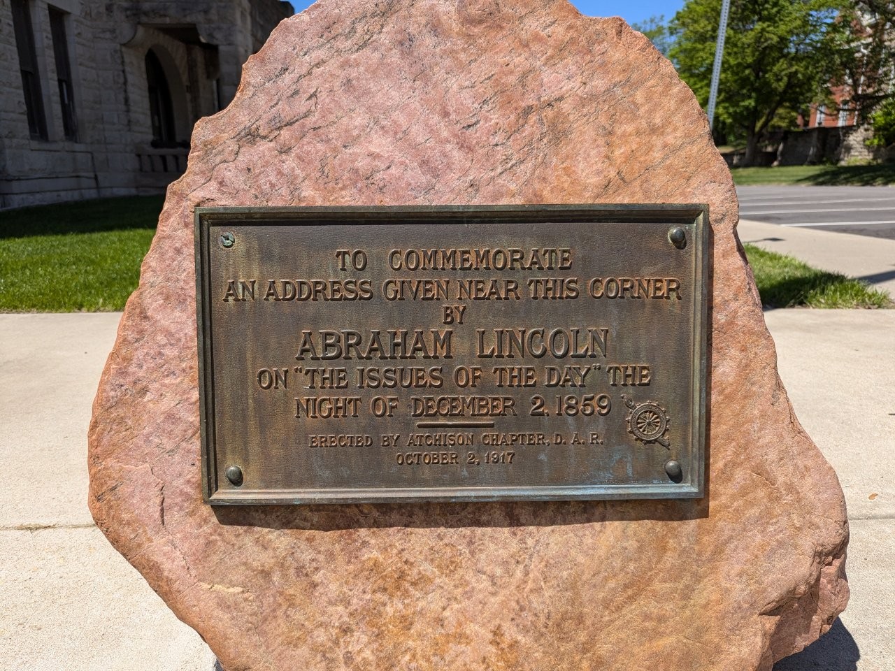 Abraham Lincoln historical marker in Atchison, Kansas
