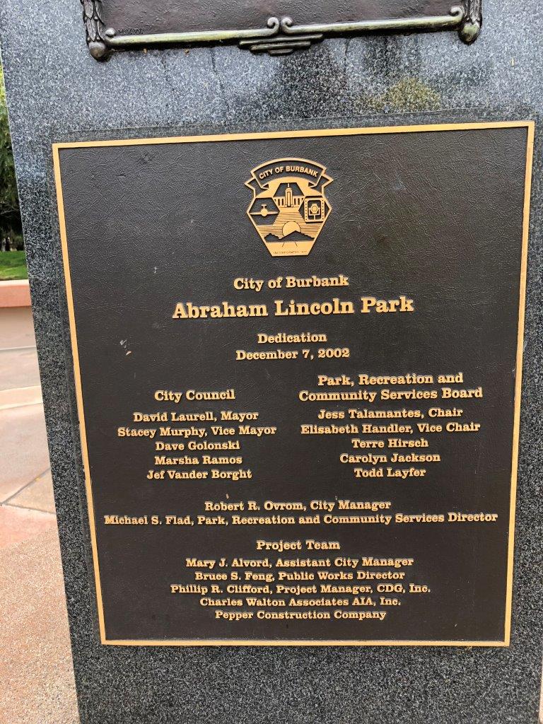 Lincoln bust in Lincoln Park in Burbank, California