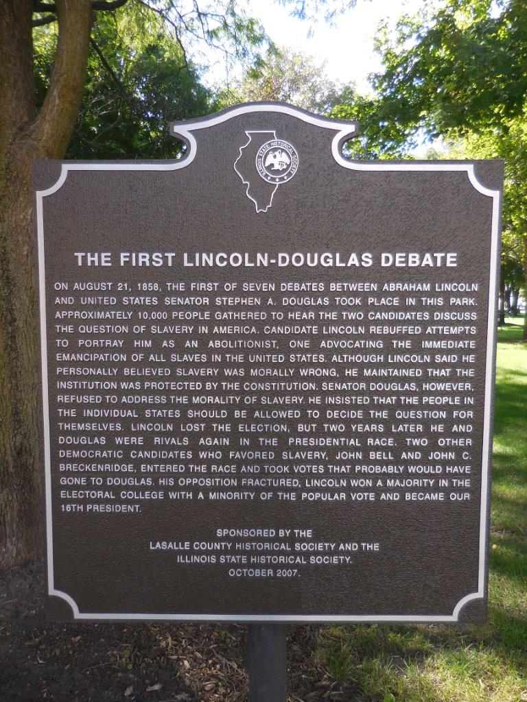 Historical marker at site of first Lincoln-Douglas debate