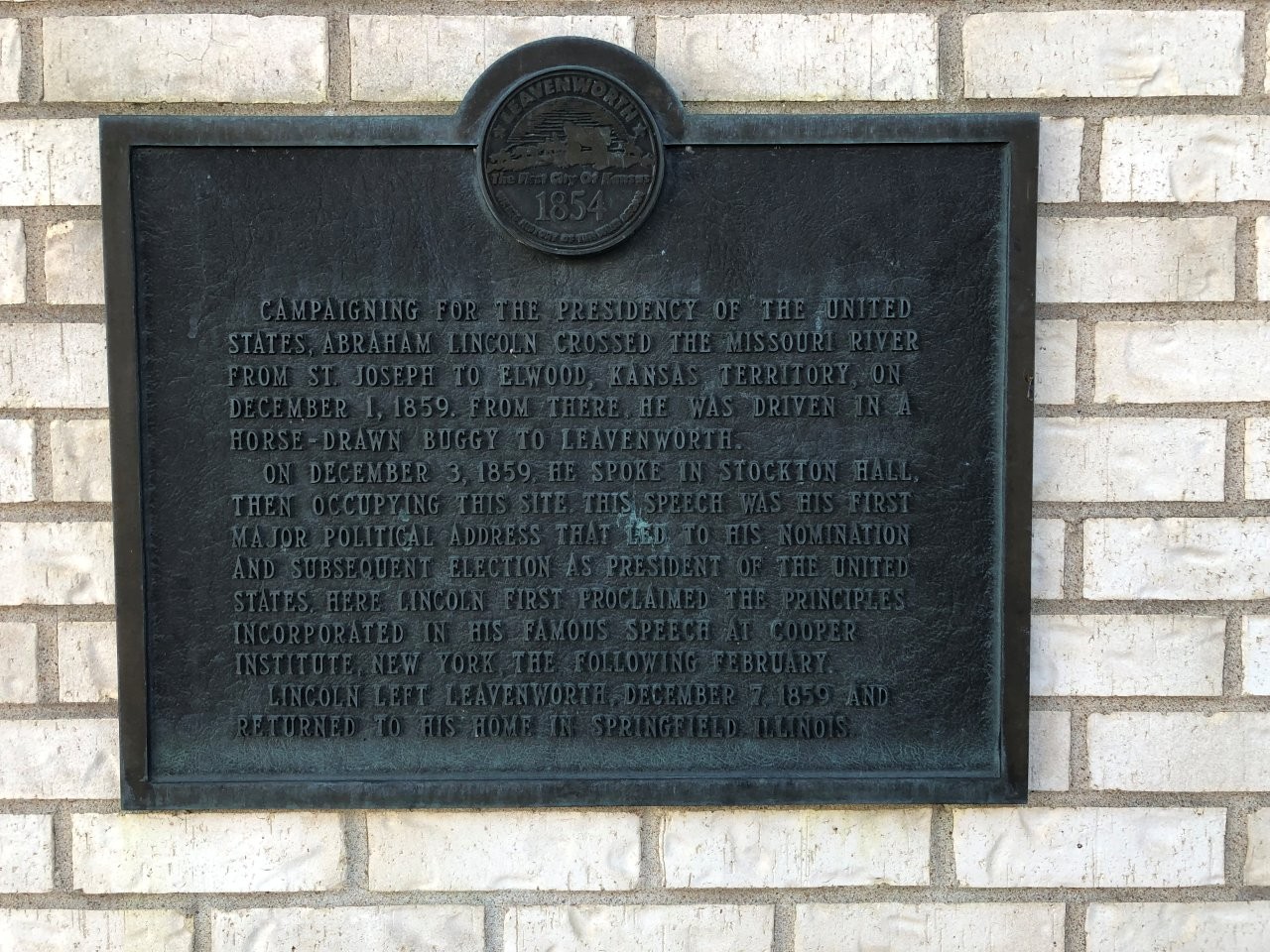 site of Abraham Lincoln campaign speech in Leavenworth, Kansas