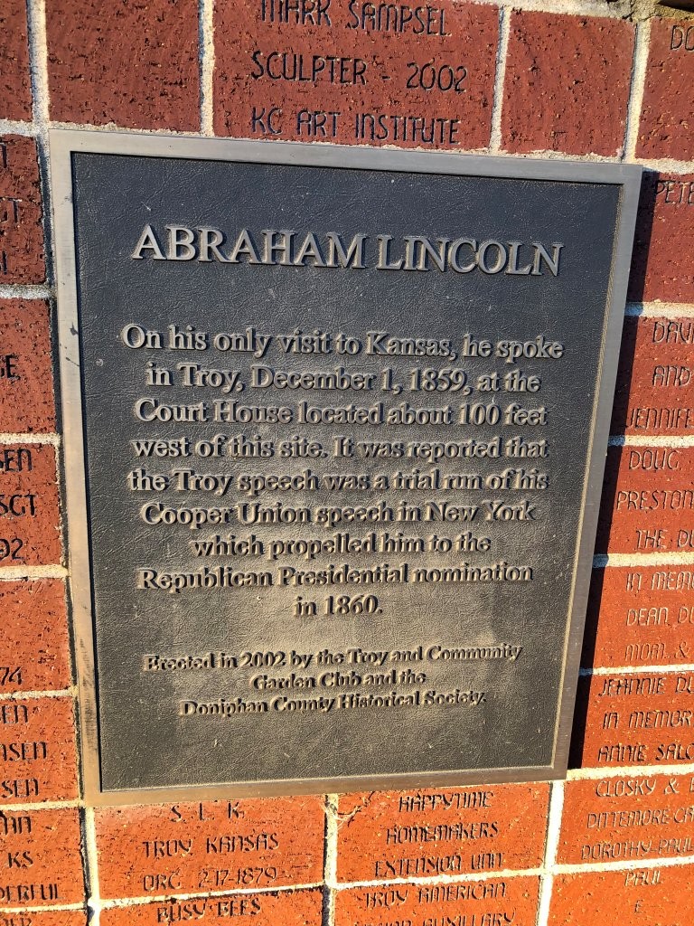 Abraham Lincoln historical marker at Troy, Kansas