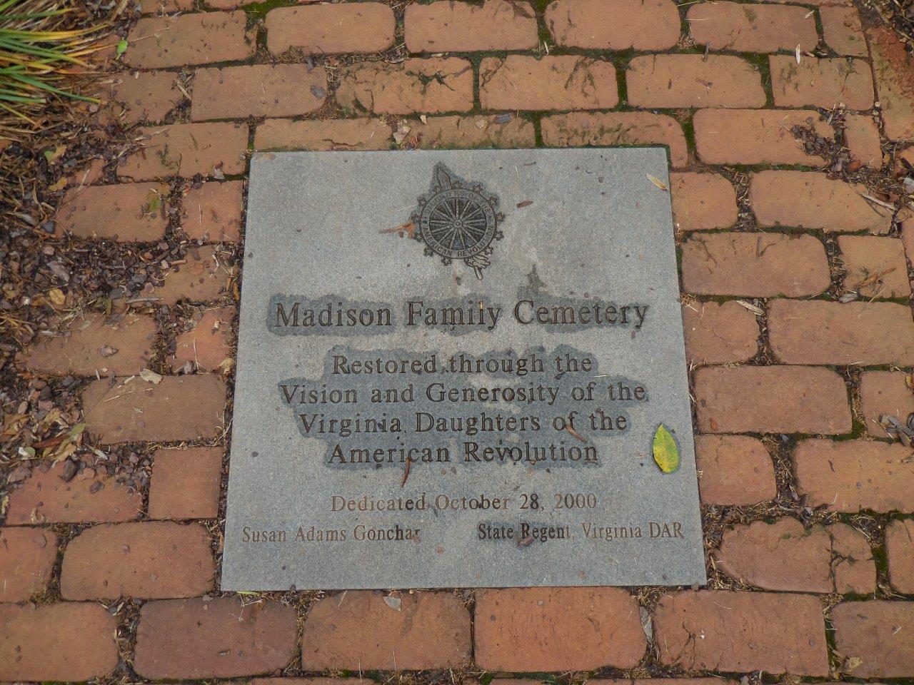 James Madison family cemetery marker