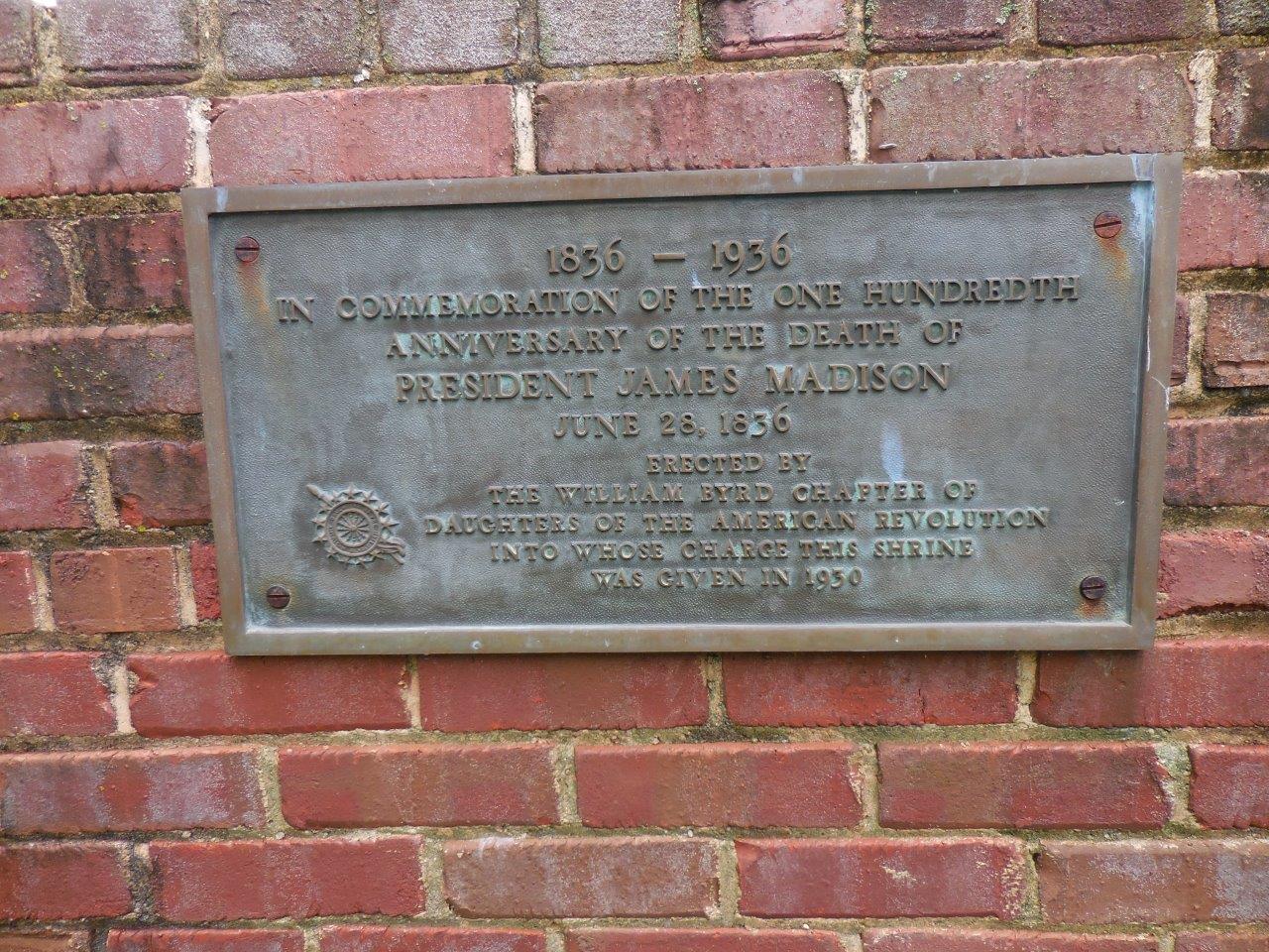 historical marker at James Madison gravesite