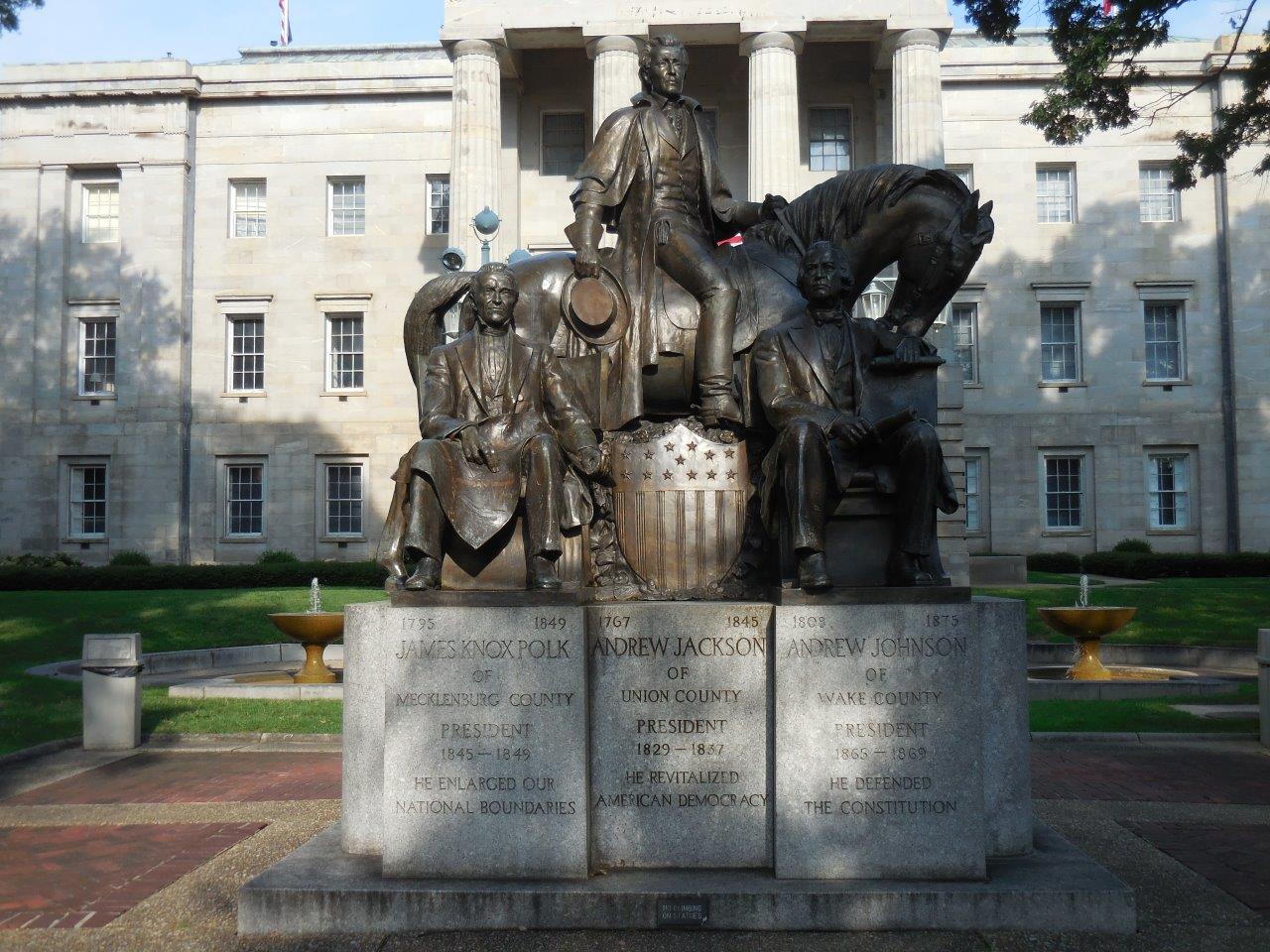 Three Presidents from North Carolina statue at North Carolina State Capitol