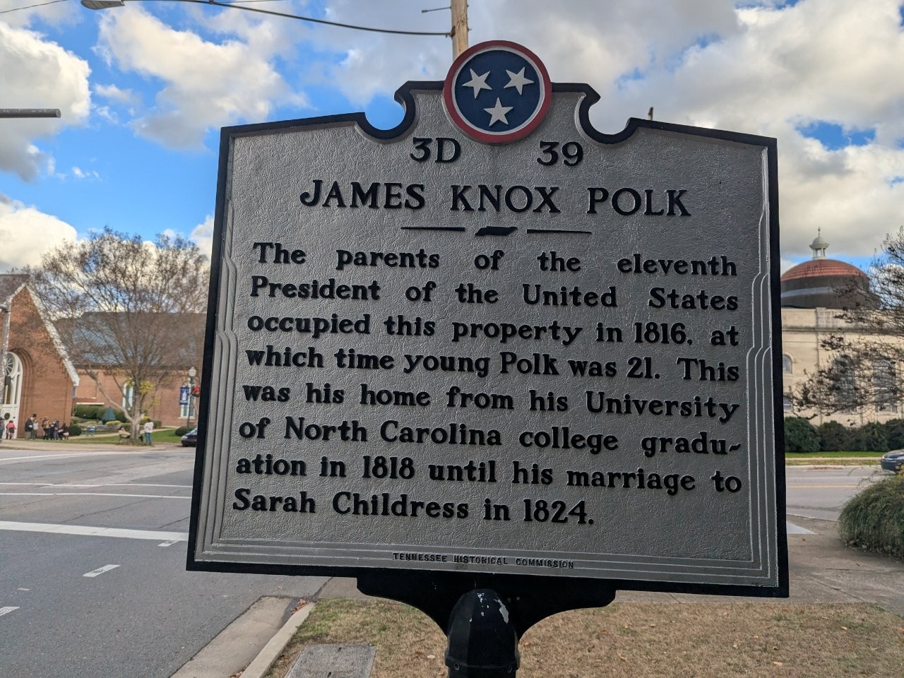 James Polk historical marker in Columbia, Tennessee