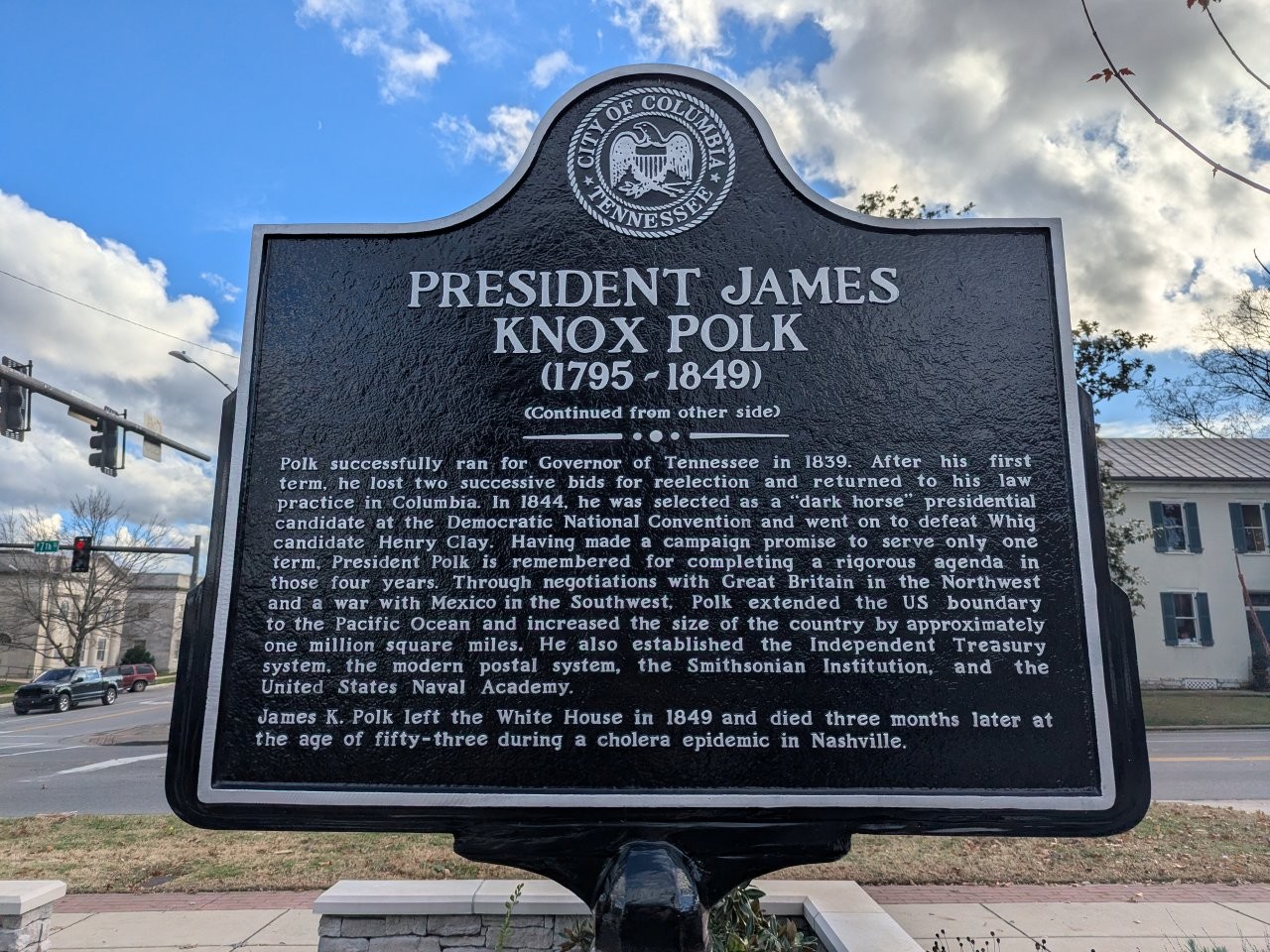 James Polk historical marker in Columbia, Tennessee