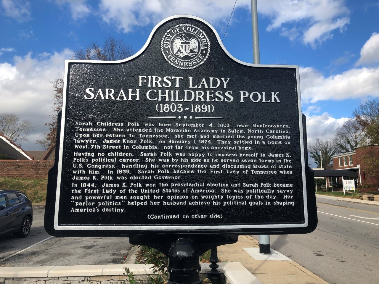 Sarah Polk historical marker in Columbia, Tennessee