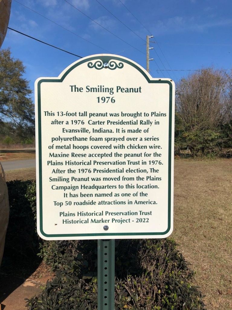Jimmy Carter smiling peanut historical marker