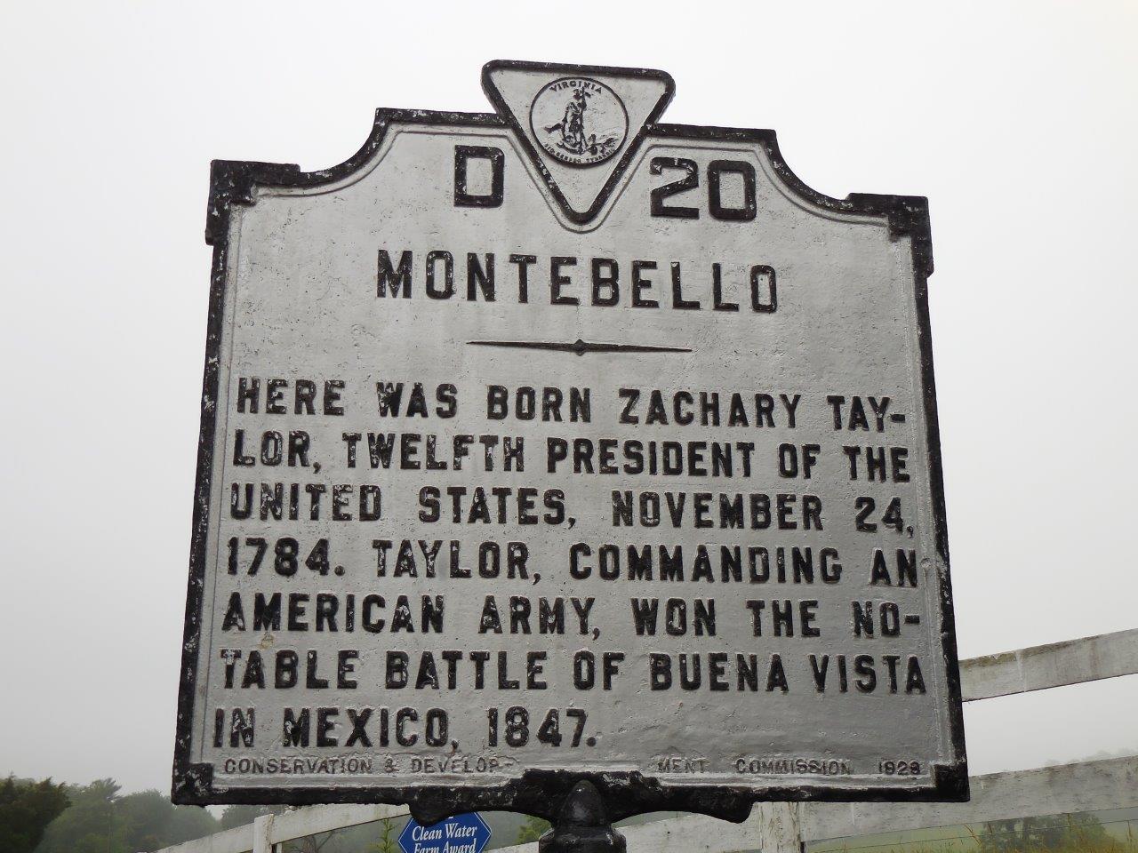 Zachary Taylor Montebello birthplace historical marker