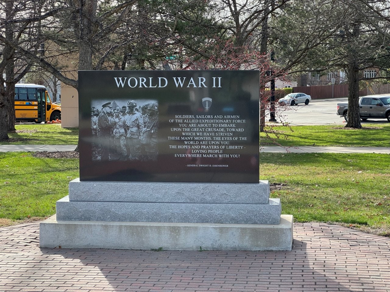 Memorial in Topeka, Kansas featuring quote from Dwight D. Eisenhower