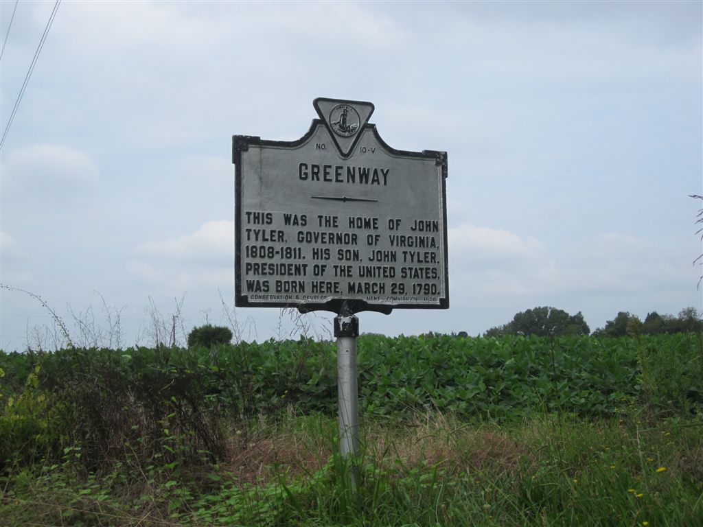 John Tyler birthplace, Greenway, historical marker