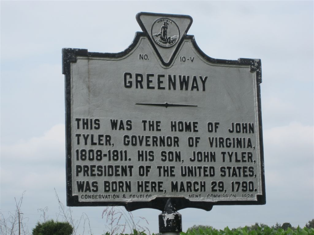 John Tyler birthplace, Greenway, historical marker